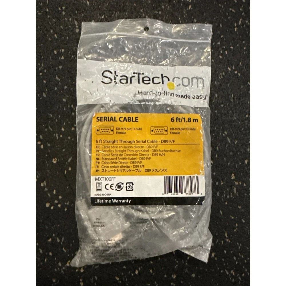 StarTech Serial Cable 6' Straight Through Cord DB9 F/F 6' 9 Pin Female MXT100FF